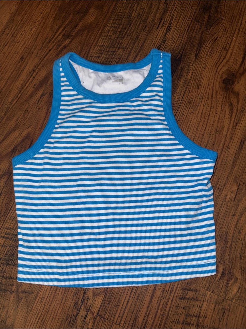aerie Blue and White Striped Crop Tank 2.R2